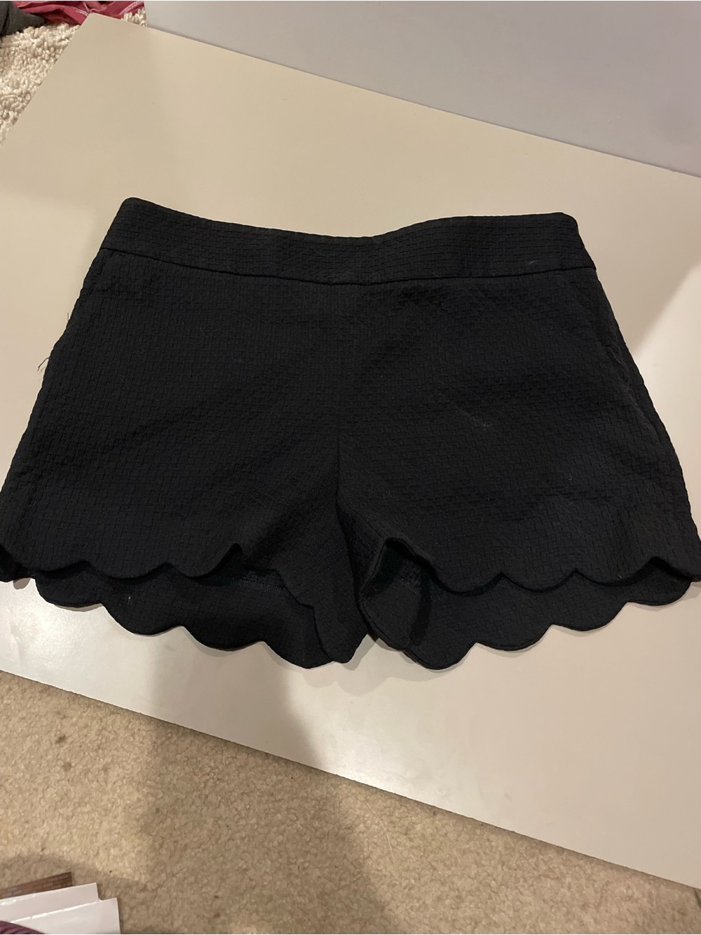 LOFT Black High-Rise Scallop Hem Shorts